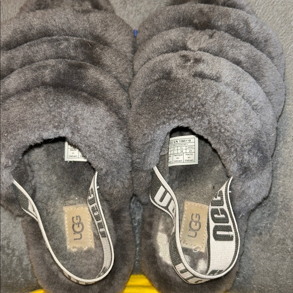 UGG Charcoal Fluffy Slippers